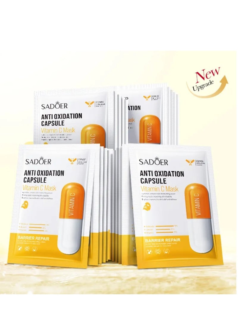 SADOER 10 Pcs Anti Oxidation Capsule Vitamin C Mask Set Hydration Moisturizing Repair Whitening Freckle Smooth Skin Facial Mask Brighten Skin Care Sheet Face Mask for Women and Men Water Fit Face Skin - Image 3