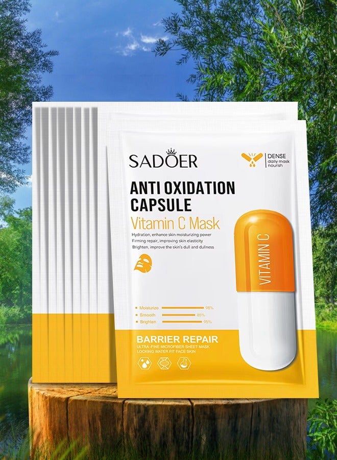SADOER 10 Pcs Anti Oxidation Capsule Vitamin C Mask Set Hydration Moisturizing Repair Whitening Freckle Smooth Skin Facial Mask Brighten Skin Care Sheet Face Mask for Women and Men Water Fit Face Skin - Image 1