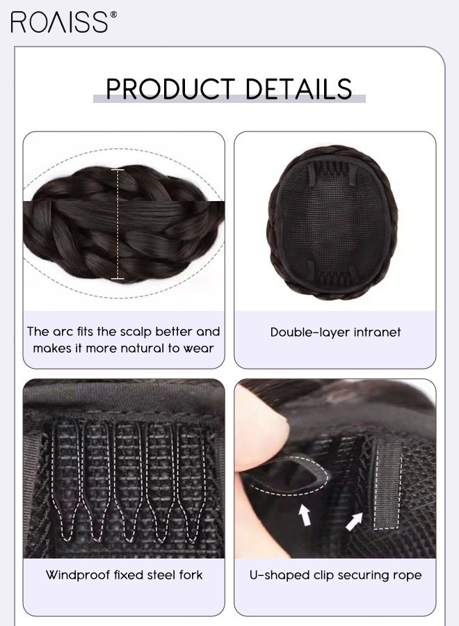 roaiss Women's Braided Hair Bun Extensions, High Temperature Synthetic  Fiber Wig,Breathable Braided Wig Bun, Suitable for Modifying Head Shape and Daily Use Natural Black - Image 5