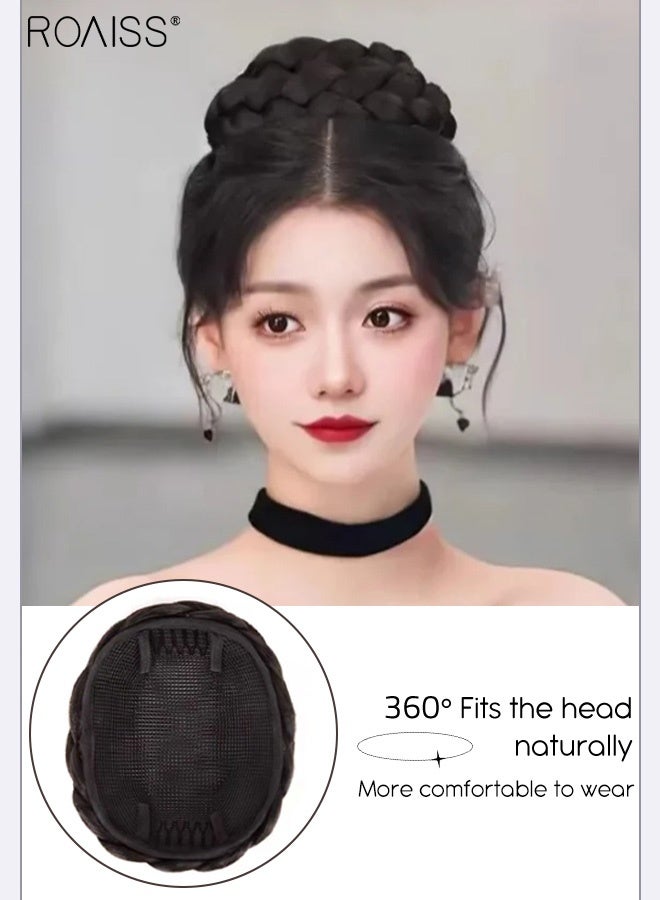 roaiss Women's Braided Hair Bun Extensions, High Temperature Synthetic  Fiber Wig,Breathable Braided Wig Bun, Suitable for Modifying Head Shape and Daily Use Natural Black - Image 3