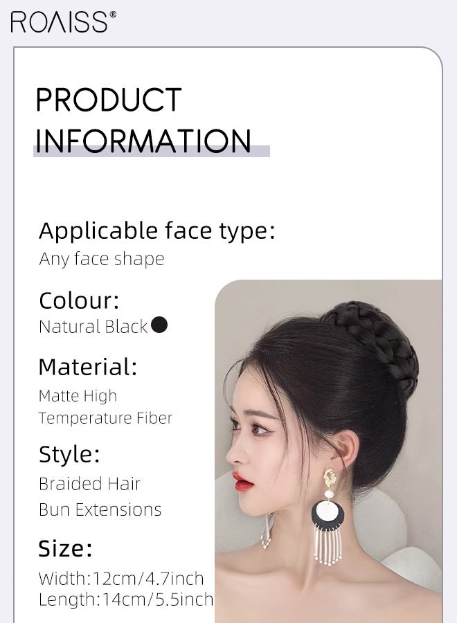 roaiss Women's Braided Hair Bun Extensions, High Temperature Synthetic  Fiber Wig,Breathable Braided Wig Bun, Suitable for Modifying Head Shape and Daily Use Natural Black - Image 2