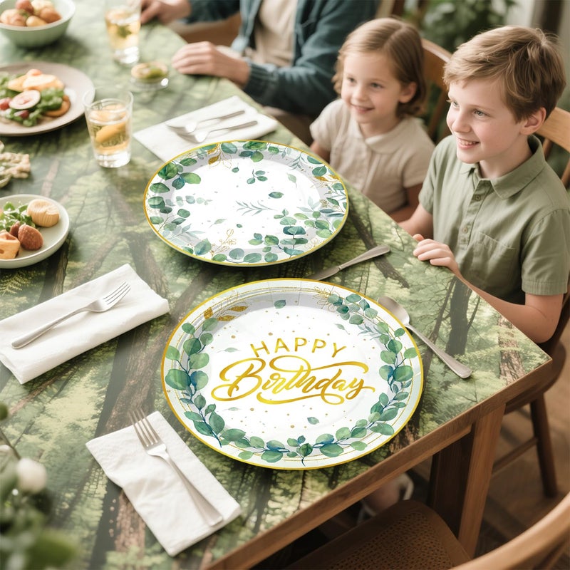 Yingoto 213 Pcs Sage Green Birthday Decorations Plates and Napkins Set, Gold and Green Eucalyptus Flowers Banner Balloons Cake Topper greenery Tablecloth Women Birthday Decorations Table Decor - Image 5