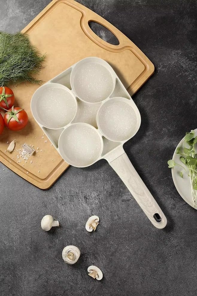 Hidak مقلاة بيض غير لاصقة هيداك 4 أقسام - مقلاة متعددة الاستخدامات لعمل الأومليت، الأوتابام، الإيدلي، والفطائر - طباخ من سبائك الألمنيوم لأعمال المطبخ المتعددة للإفطار (أبيض) - Image 5