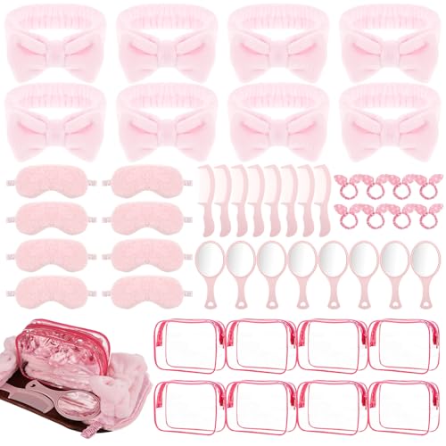 YEXEXINM 48 Set Spa Sleepover Party Supplies for Women 8 Pink Spa Headband 8 Sleep Eye Mask 8 Hairbands 8 Organzer Bags 8 Mirrors 8 Combs for Slumber Favors Gift Sleepover Party - Image 1
