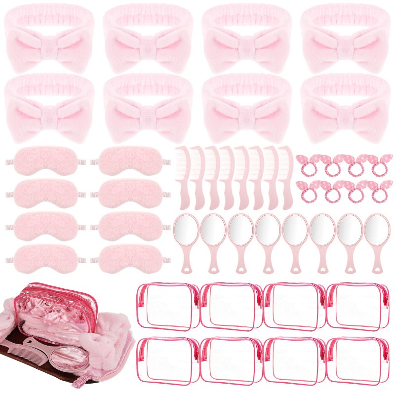 YEXEXINM 48 Set Spa Sleepover Party Supplies for Women 8 Pink Spa Headband 8 Sleep Eye Mask 8 Hairbands 8 Organzer Bags 8 Mirrors 8 Combs for Slumber Favors Gift Sleepover Party - Image 2