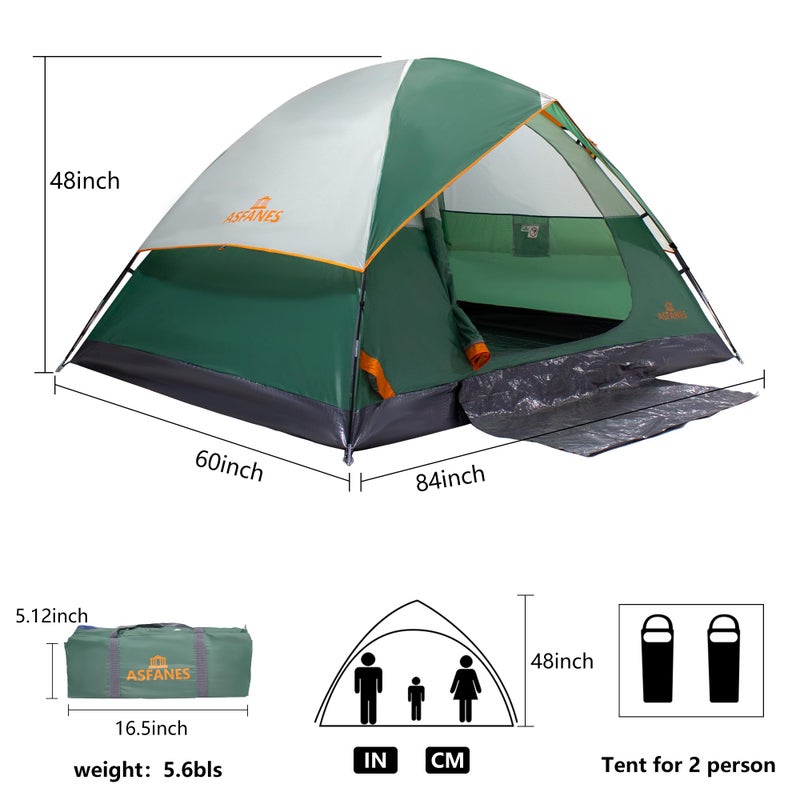 ASFANES 2 Person Waterproof Tents for Camping Easy Setup Outdoor Portable Backyard Camping Tents Suitable for Car Camping, Backpacking, Hiking, Picnic or Fishing, Army Green - Image 3