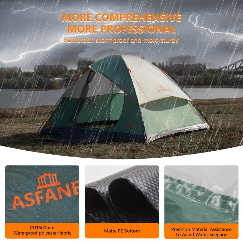 ASFANES 2 Person Waterproof Tents for Camping Easy Setup Outdoor Portable Backyard Camping Tents Suitable for Car Camping, Backpacking, Hiking, Picnic or Fishing, Army Green - Image 2