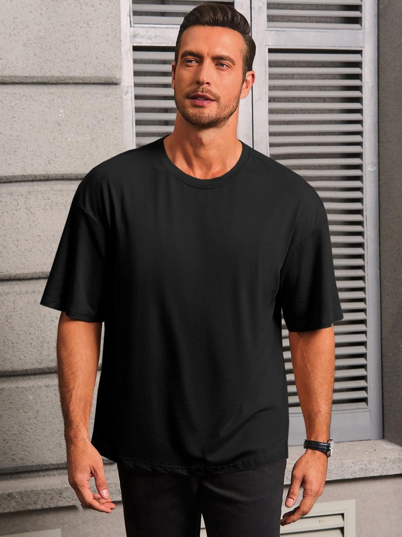 Runcati Mens Casual T-Shirts Short Sleeve Lightweight Oversized Summer Cotton Tee Beach Crew Neck Tops Black - Image 3