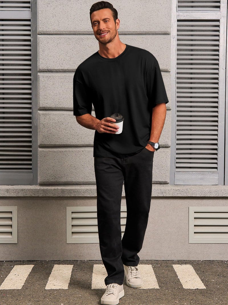 Runcati Mens Casual T-Shirts Short Sleeve Lightweight Oversized Summer Cotton Tee Beach Crew Neck Tops Black - Image 4