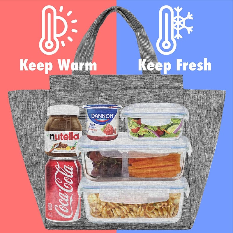 opux Lunch Bag for Women, Insulated Lunch Box Tote for Girls Kids Adult School Work, Reusable Womens Lunch Tote for Office Travel, Cute Small Lunch Tote, Fits 12 Cans - Heather Gray - Image 2