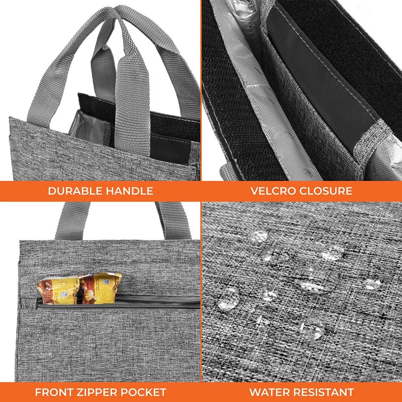 opux Lunch Bag for Women, Insulated Lunch Box Tote for Girls Kids Adult School Work, Reusable Womens Lunch Tote for Office Travel, Cute Small Lunch Tote, Fits 12 Cans - Heather Gray - Image 4