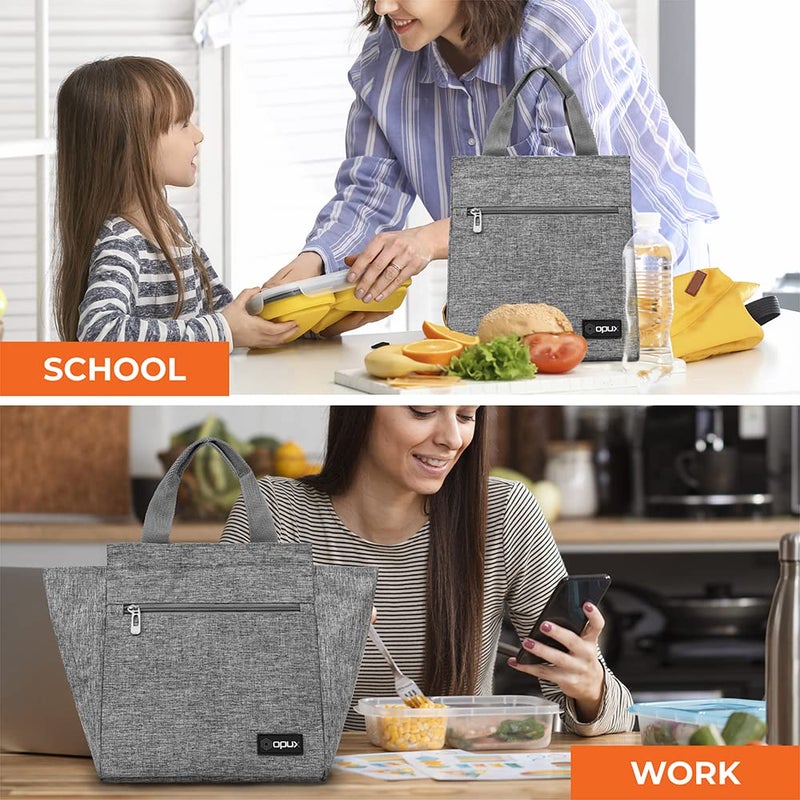 opux Lunch Bag for Women, Insulated Lunch Box Tote for Girls Kids Adult School Work, Reusable Womens Lunch Tote for Office Travel, Cute Small Lunch Tote, Fits 12 Cans - Heather Gray - Image 5