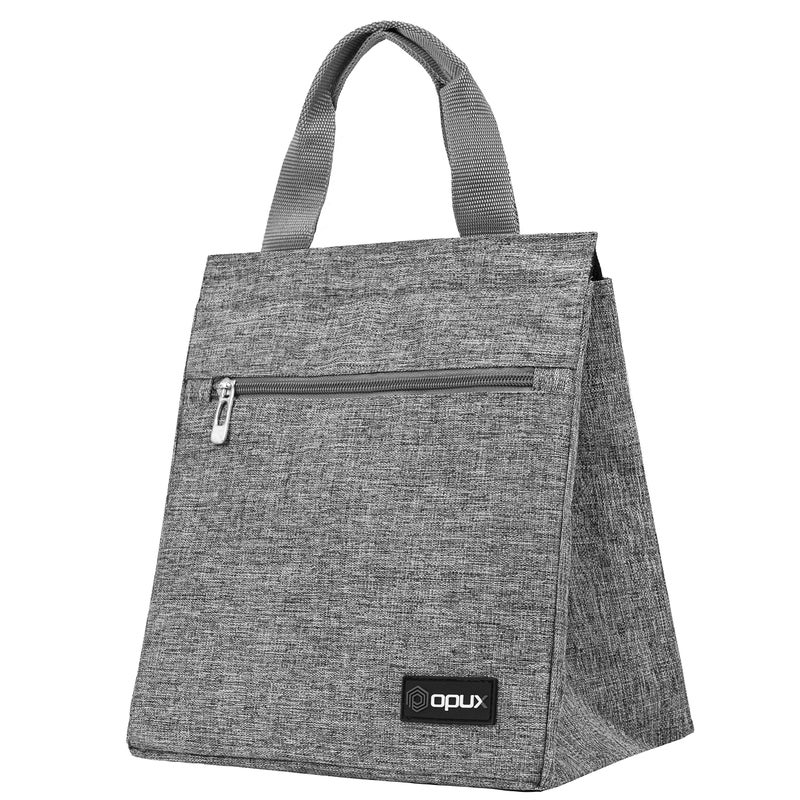 opux Lunch Bag for Women, Insulated Lunch Box Tote for Girls Kids Adult School Work, Reusable Womens Lunch Tote for Office Travel, Cute Small Lunch Tote, Fits 12 Cans - Heather Gray - Image 1