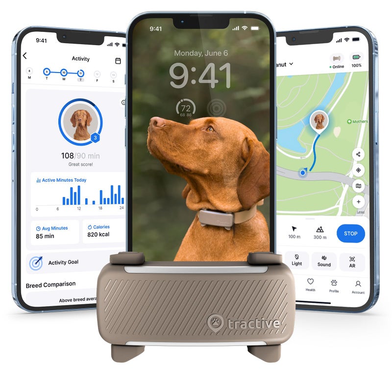 Tractive Smart Dog GPS Tracker Live Pet Tracker with Virtual Fence Vital Signs Monitoring of Heart Respiratory Rate Bark Monitoring Dog Collar Attachment Brown - Image 3