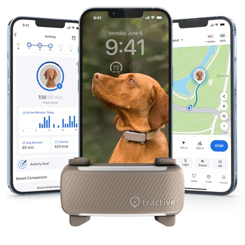 Tractive Smart Dog GPS Tracker Live Pet Tracker with Virtual Fence Vital Signs Monitoring of Heart Respiratory Rate Bark Monitoring Dog Collar Attachment Brown - Image 2