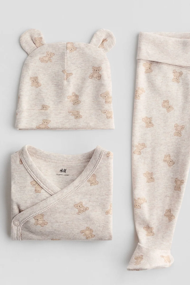 اتش اند ام طقم من قطن الجيرسيه - 3 قطع