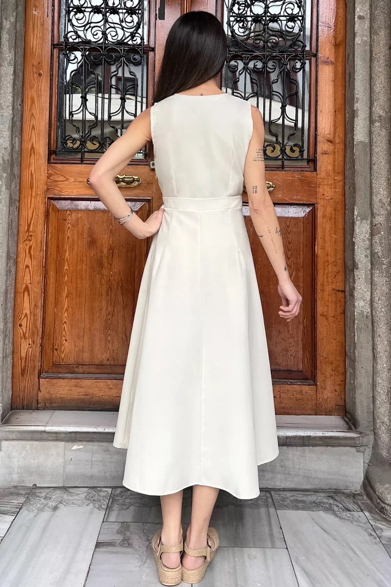 جولسلي Rose-colored Double-breasted Button Detailed Sleeveless Dress
