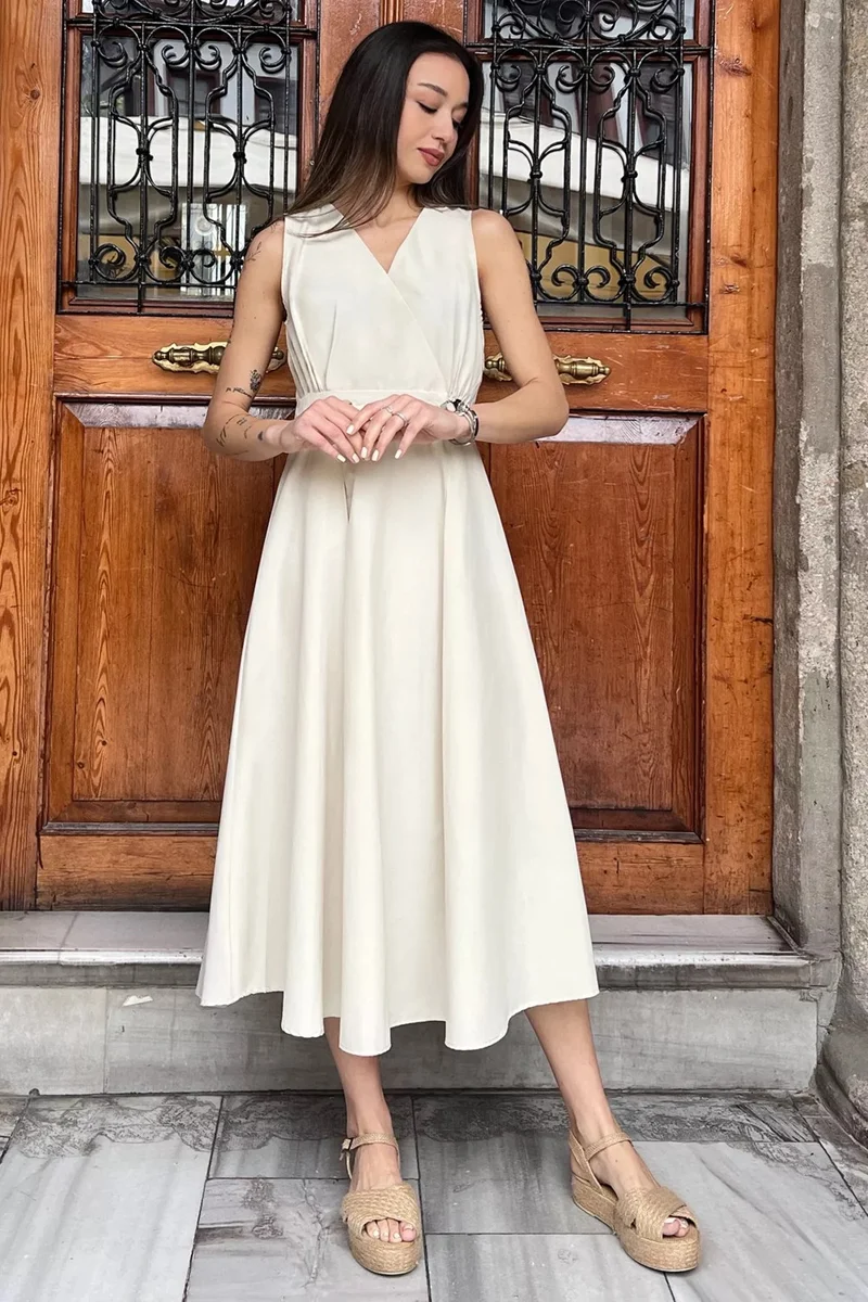 جولسلي Rose-colored Double-breasted Button Detailed Sleeveless Dress