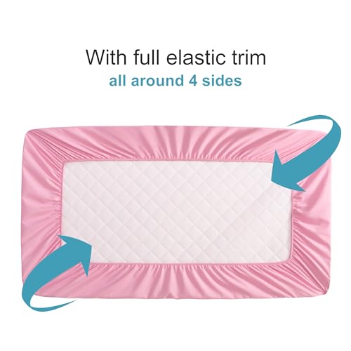 NTBAY 2 Pack Waterproof Crib Mattress Protector, Quilted 28"x52" Toddler Fitted Sheet - Machine Washable - Soft and Breathable Mattress Pad Cover for Crib, Nursery, Daycare, Cot, Pink - Image 2