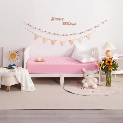 NTBAY 2 Pack Waterproof Crib Mattress Protector, Quilted 28"x52" Toddler Fitted Sheet - Machine Washable - Soft and Breathable Mattress Pad Cover for Crib, Nursery, Daycare, Cot, Pink - Image 5