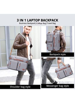 Arabest 3 in 1 Laptop Backpack, 17.3 Inch Laptop Bag Messenger Bag Shoulder Bag for Men/Women, Water-Proof Briefcase Multi-functional Notebook Computer Bag for Travel Business, Nylon Grey  - Image 3