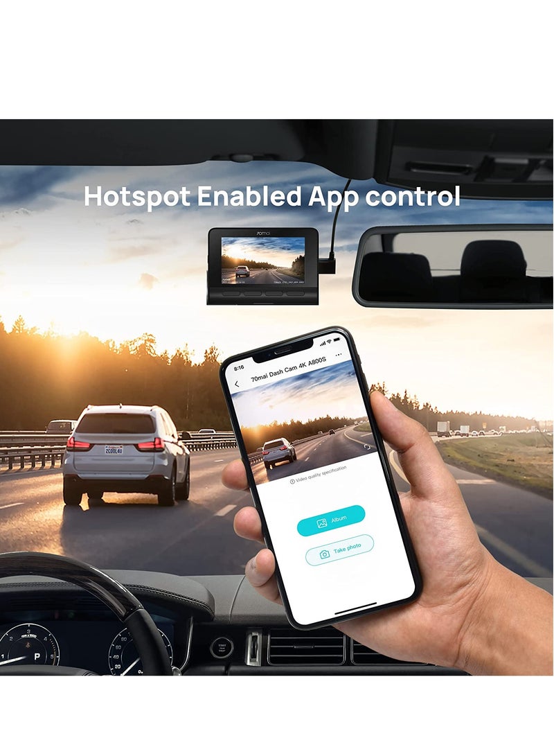 70 ماي كاميرا داش سمارت 4K A800، دقة 4K الأصلية IMX415، GPS مدمج وADAS، واي فاي، مستشعر G، شاشة IPS 3 إنش، تطبيق iOS/Android - Image 3