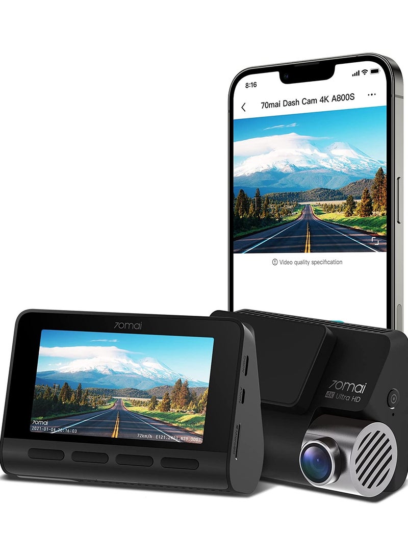 70 ماي كاميرا داش سمارت 4K A800، دقة 4K الأصلية IMX415، GPS مدمج وADAS، واي فاي، مستشعر G، شاشة IPS 3 إنش، تطبيق iOS/Android - Image 1