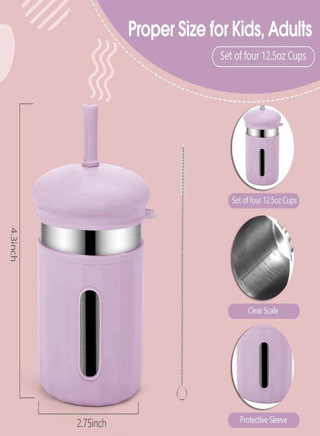 Beyoung Kids Cups with Straws and Lids, 12.5oz Stainless Steel Kids Straw Cups with Silicone Sleeves, Spill Proof, Durable Drinking Cups for Kid and Adults,2PACK (Coral+ Purple) - Image 2