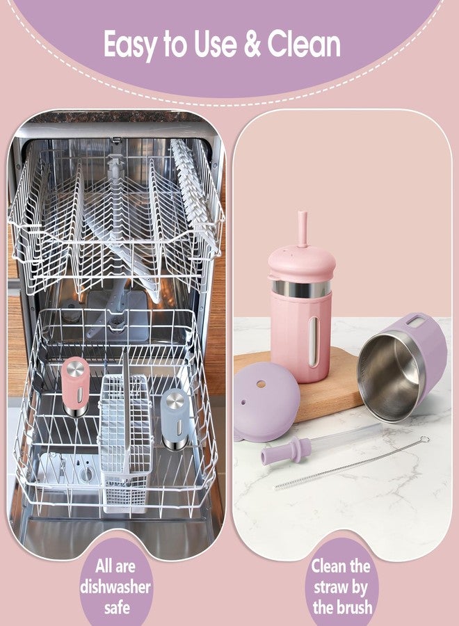 Beyoung Kids Cups with Straws and Lids, 12.5oz Stainless Steel Kids Straw Cups with Silicone Sleeves, Spill Proof, Durable Drinking Cups for Kid and Adults,2PACK (Coral+ Purple) - Image 5