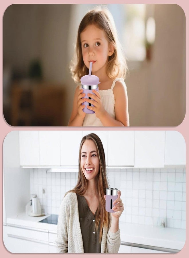 Beyoung Kids Cups with Straws and Lids, 12.5oz Stainless Steel Kids Straw Cups with Silicone Sleeves, Spill Proof, Durable Drinking Cups for Kid and Adults,2PACK (Coral+ Purple) - Image 4