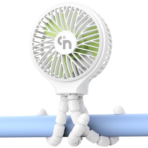 HomeLifairy Portable Stroller Fan USB or Rechargeable Battery Operated with 3 Speeds and 360Rotate Cooling Clip On for Baby Crib Travel Car Seat White