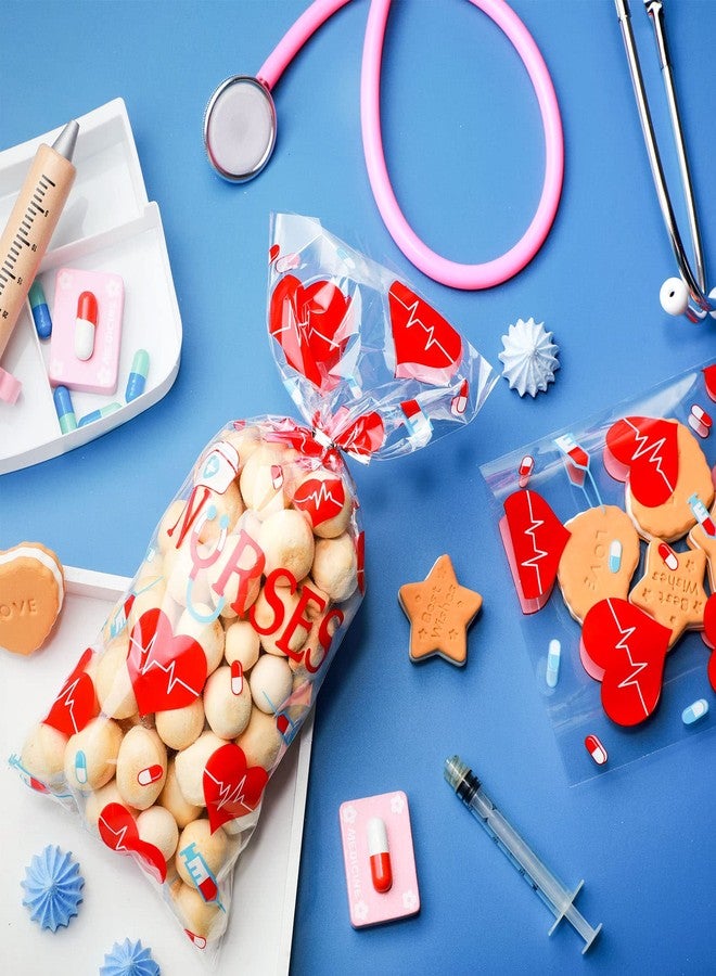 Yisong 100 Pack Nurses Week Gift Bags Bulk Nursing Candy Bags Goody Bags Medical Gift Bag Treat Bags for National Nurse Day, Nursing Graduation Congrats, Nurse Doctor Theme Party Favors Supplies (Clear - Image 3