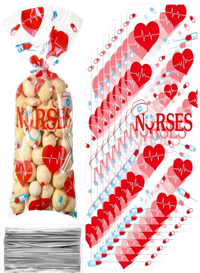 Yisong 100 Pack Nurses Week Gift Bags Bulk Nursing Candy Bags Goody Bags Medical Gift Bag Treat Bags for National Nurse Day, Nursing Graduation Congrats, Nurse Doctor Theme Party Favors Supplies (Clear - Image 1
