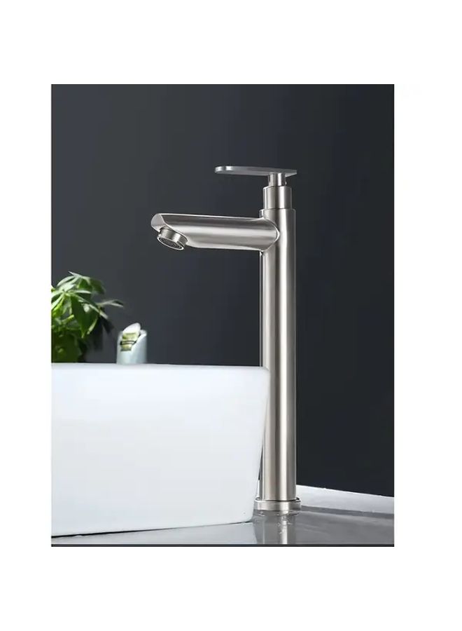 Modern Single Hole Kitchen Faucet Brushed Chrome Finish Silvery Stainless Steel Rust Resistant - Image 1