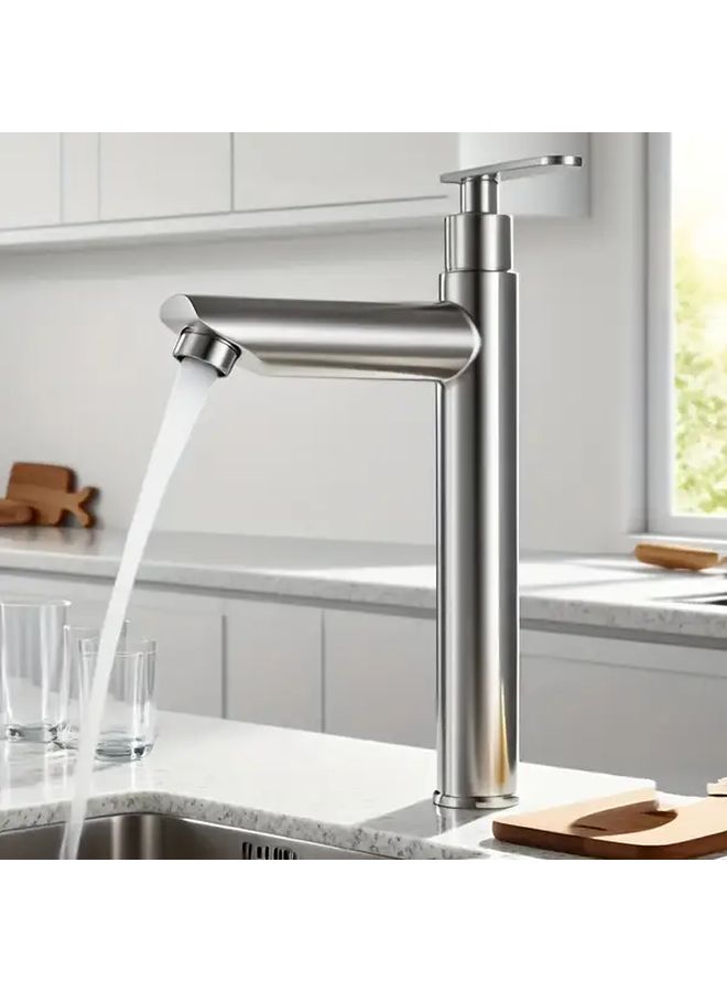 Modern Single Hole Kitchen Faucet Brushed Chrome Finish Silvery Stainless Steel Rust Resistant - Image 4