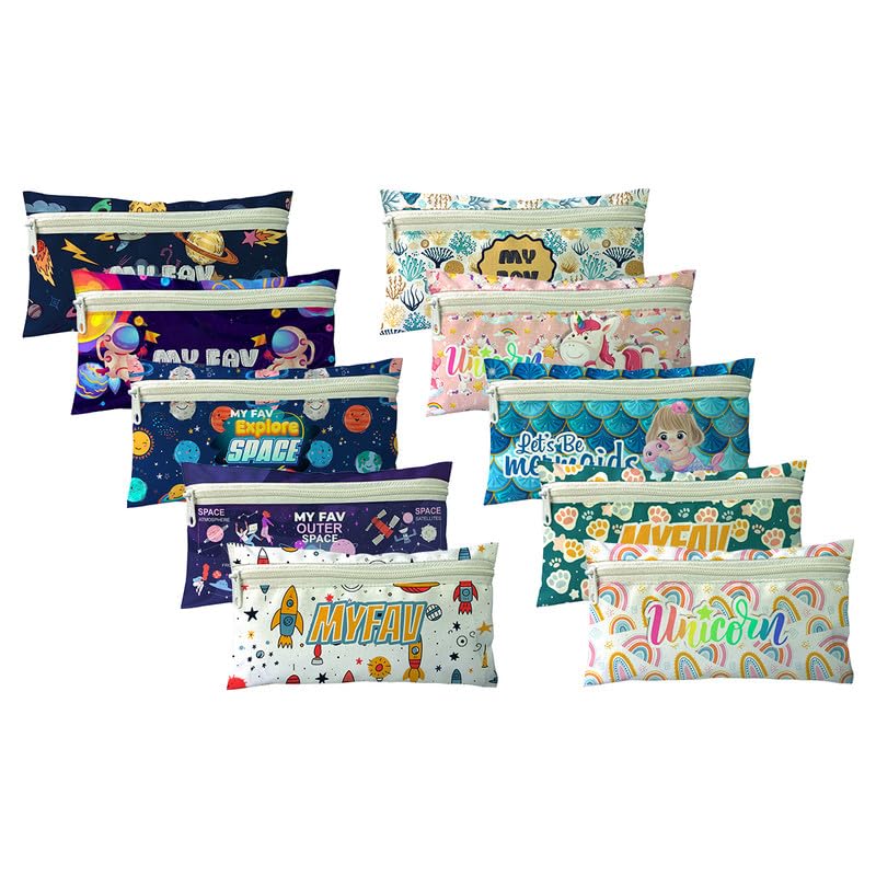 Myfav MY FAV Set of 10 Birthday Party Return Gift Pencil Pouches | Cute Animal Print Polyester Stationery Case with Zip | School Supply Organizer for Kids; Students & Party Favors (Assorted) - Image 1