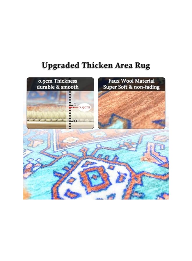 The Bros سجادة منطقة قبلية سجادة ميدالية بوهيمية، سجادة زهرية فارسية 200x140 سم غير قابلة للانزلاق قابلة للغسل سجادة منخفضة الوبر من الصوف الصناعي ناعمة لغرفة المعيشة سجادة شرقية لغرفة النوم المكتب المنزلي - Image 3