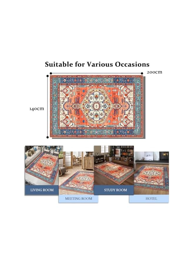 The Bros سجادة منطقة قبلية سجادة ميدالية بوهيمية، سجادة زهرية فارسية 200x140 سم غير قابلة للانزلاق قابلة للغسل سجادة منخفضة الوبر من الصوف الصناعي ناعمة لغرفة المعيشة سجادة شرقية لغرفة النوم المكتب المنزلي - Image 2