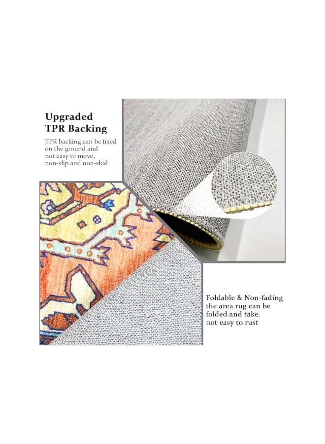 The Bros سجادة منطقة قبلية سجادة ميدالية بوهيمية، سجادة زهرية فارسية 200x140 سم غير قابلة للانزلاق قابلة للغسل سجادة منخفضة الوبر من الصوف الصناعي ناعمة لغرفة المعيشة سجادة شرقية لغرفة النوم المكتب المنزلي - Image 4