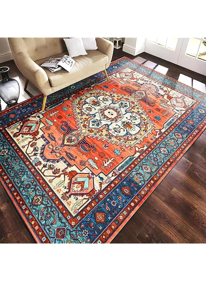 The Bros سجادة منطقة قبلية سجادة ميدالية بوهيمية، سجادة زهرية فارسية 200x140 سم غير قابلة للانزلاق قابلة للغسل سجادة منخفضة الوبر من الصوف الصناعي ناعمة لغرفة المعيشة سجادة شرقية لغرفة النوم المكتب المنزلي - Image 1