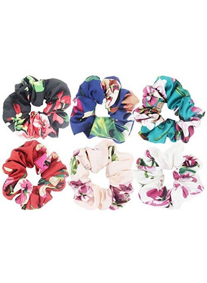 Fameza FAMEZA Women's Country Small Floral Chiffon Fabric Hair Scrunchies (Roses Flower Mix | 6pcs)  - Image 2