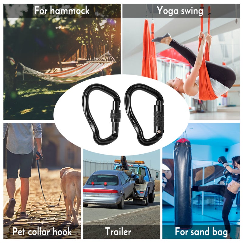Aluminum Carabiner Clip 0.7in Locking Gate 23KN Tensile Capacity Aviation Aluminum Alloy - High Strength Multipurpose for Outdoor Rappelling Hammock Strap Attachment - Image 2