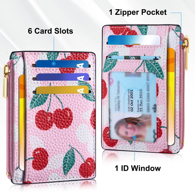 Tipmile Credit Card Holder for Women Slim Minimalist Front Pocket RFID Blocking Wallet Small Compact Card Case with ID Window, Cherry Berry - Image 3