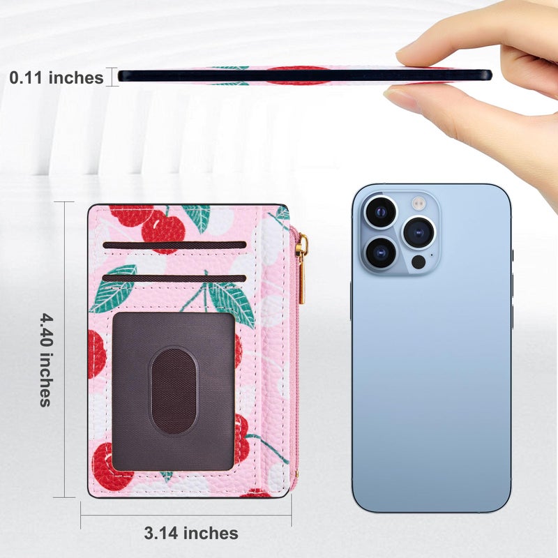 Tipmile Credit Card Holder for Women Slim Minimalist Front Pocket RFID Blocking Wallet Small Compact Card Case with ID Window, Cherry Berry - Image 5