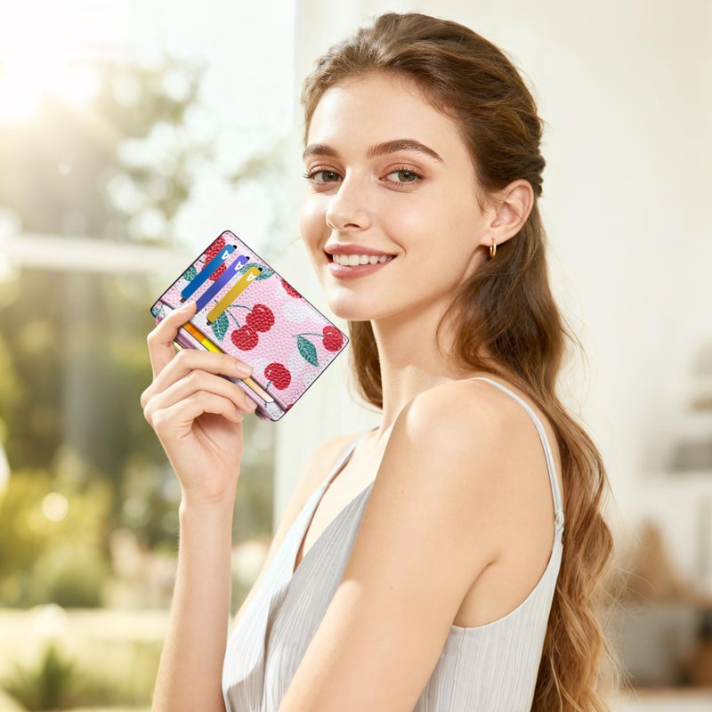 Tipmile Credit Card Holder for Women Slim Minimalist Front Pocket RFID Blocking Wallet Small Compact Card Case with ID Window, Cherry Berry - Image 4