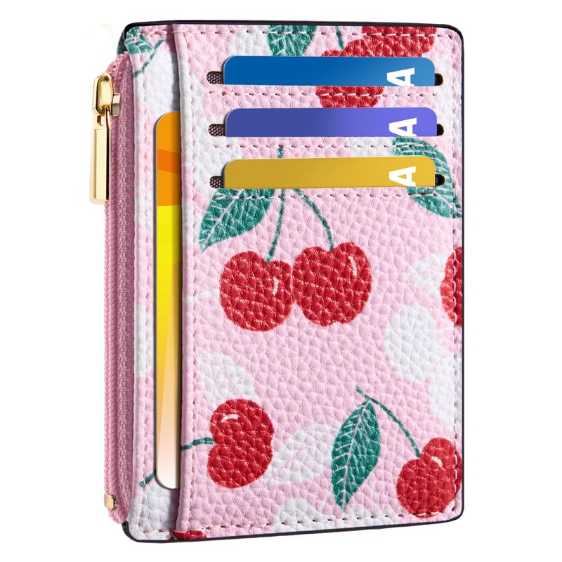 Tipmile Credit Card Holder for Women Slim Minimalist Front Pocket RFID Blocking Wallet Small Compact Card Case with ID Window, Cherry Berry - Image 1
