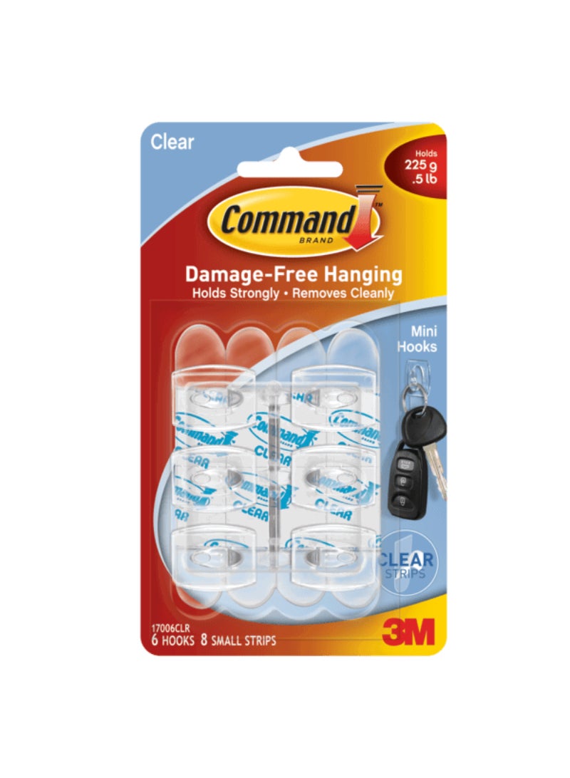 Command Damage-Free Hanging Mini Hooks with Strips Clear 70006970043 - Image 1