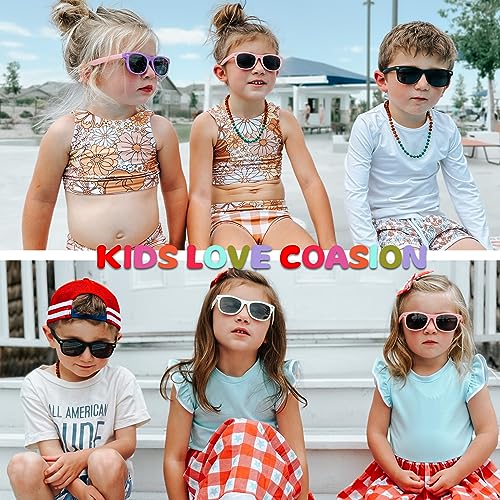 COASION Kids Polarized Sunglasses TPEE Rubber Flexible Shades for Girls Boys Age 3-9 (Blue Frame/Gold Mirror Lens) - Image 2