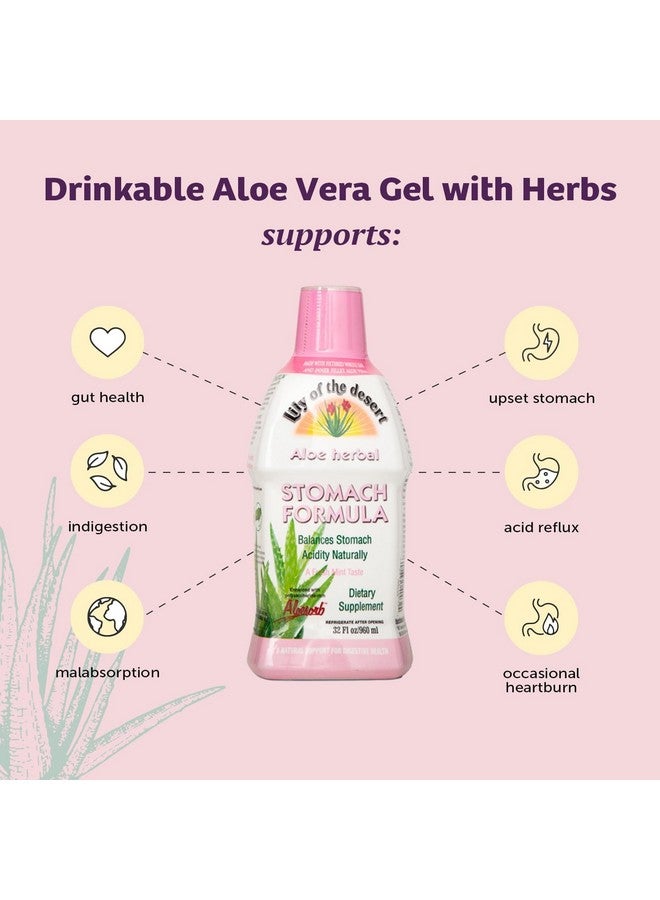 Lily Of the Desert Lily Of The Desert Stomach Formula, Organic Aloe Vera Juice with Slippery Elm, Chamomile, Peppermint, and Ginger for Gut Health, Acid Reflux, Heartburn Relief, 32 Oz  - Image 4