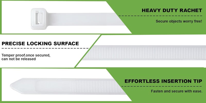 SCHOFIC Cable Zip Ties Heavy Duty 450 MM [Size 18 INCH], Ultra Strong Plastic [Polyamide] Wire Ties with 49 Pounds Tensile Strength, Nylon Tie Wraps with 4.8 MM Width (1000, WHITE) - Image 3